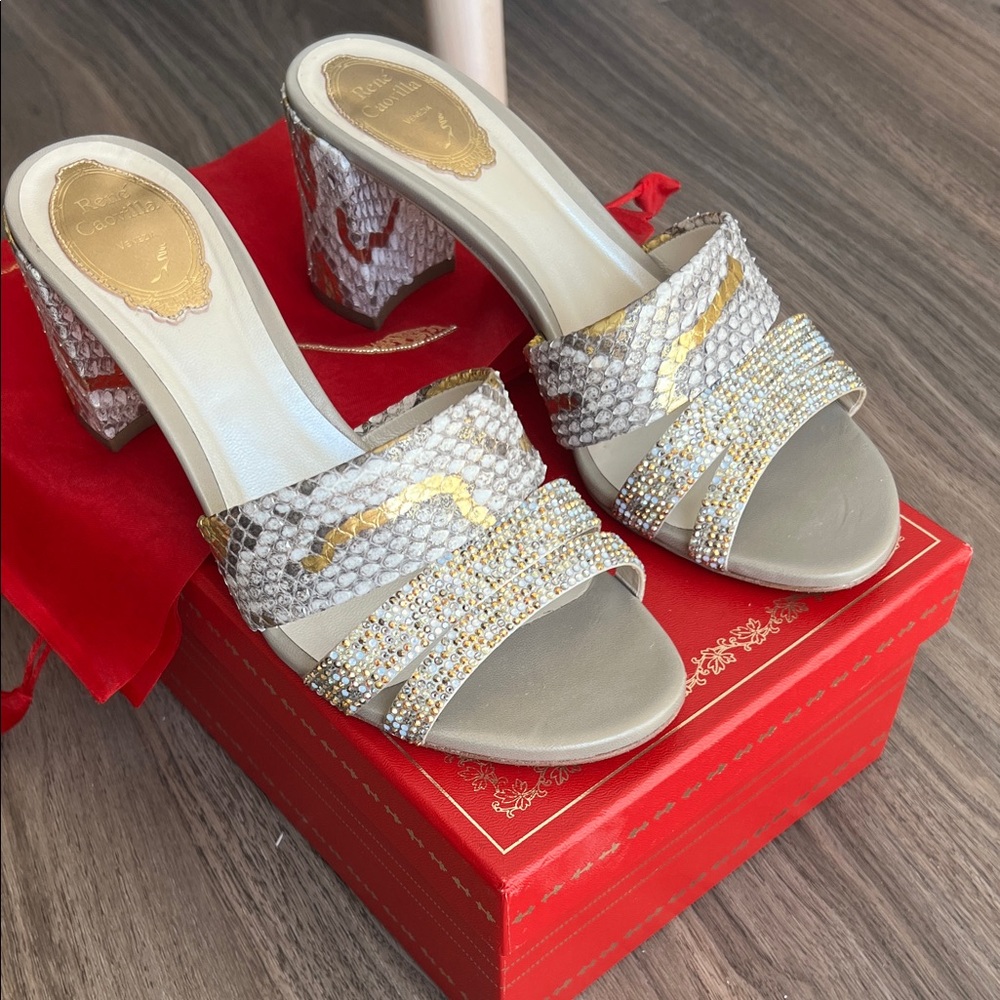 Authentic Rene Caovilla Gold and Silver Embellished Heels
